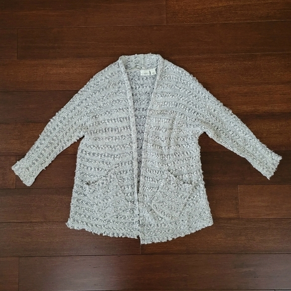 Cato Women's Size S Nubby Mixed Texture Gray Metallic Open Cardigan Sweater - Picture 6 of 9